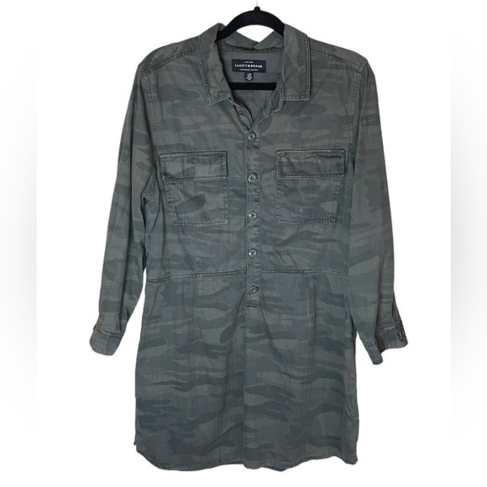 Lucky Brand Camouflage One Piece‎ Quarter Button Dress Long Sleeve Size Large